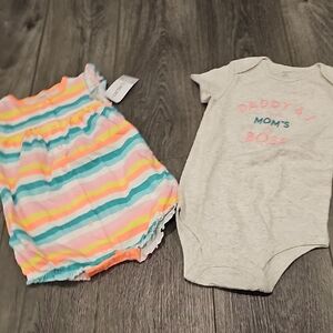 Striped Baby Romper and Gray Onesie Set